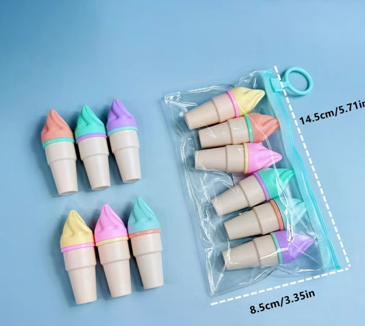 Cute Ice Cream Highlighters -
6 Pastel Colors Set